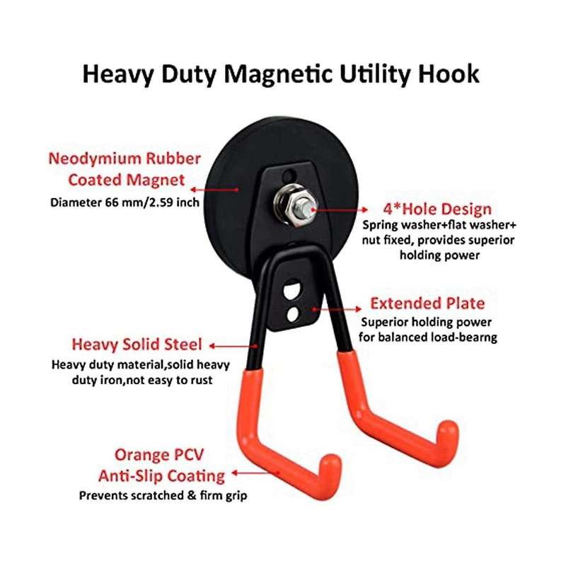 Heavy Duty Garage Magnet Hook, 2 Packs Of Power Storage Practical Magnetic Hooks with Anti- Coating