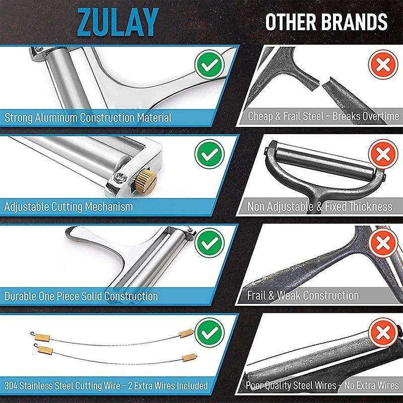 Heavy Duty Stainless Steel Cheese Slicers Premium Adjustable Thickness Cheese Slicer 2 Extra Wires