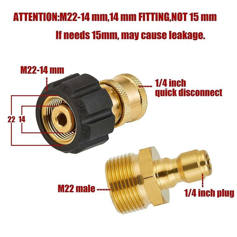 High Pressure Washer Adapter Set Quick Kits for Snow Foam Lance M22 to 1/4inch Quick , 5000 PSI