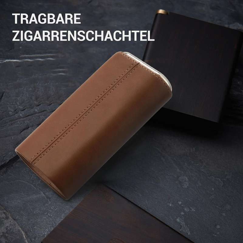 High Quality 3-finger Humidors Portable Cigar Box Brown Cigar Leather Case with Cigar Cutter