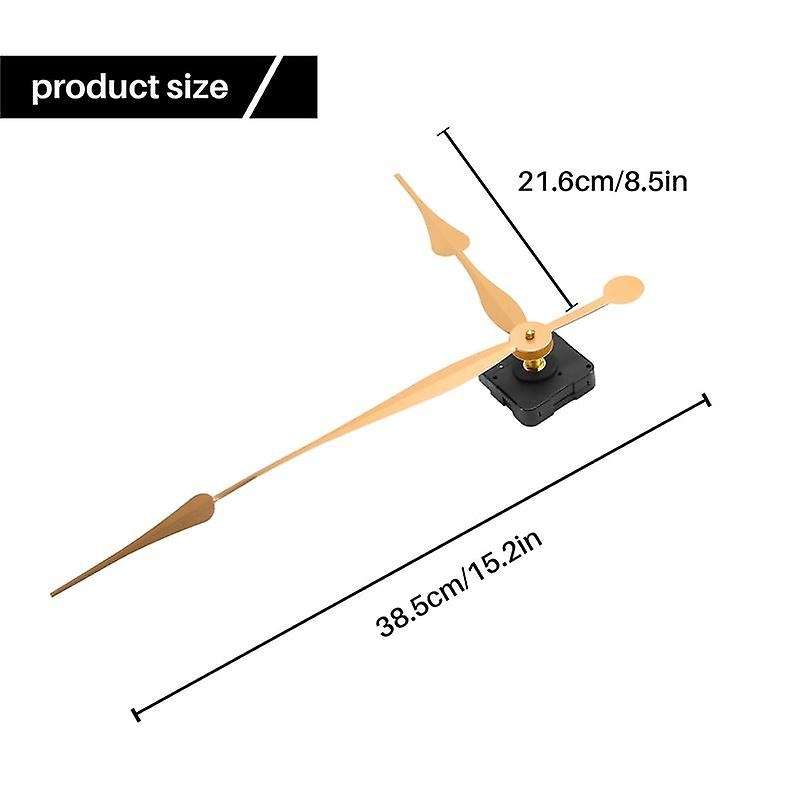 High Torque Long Shaft Clock Movement Mechanism with 12 Inch Long Spade Hands (gold)