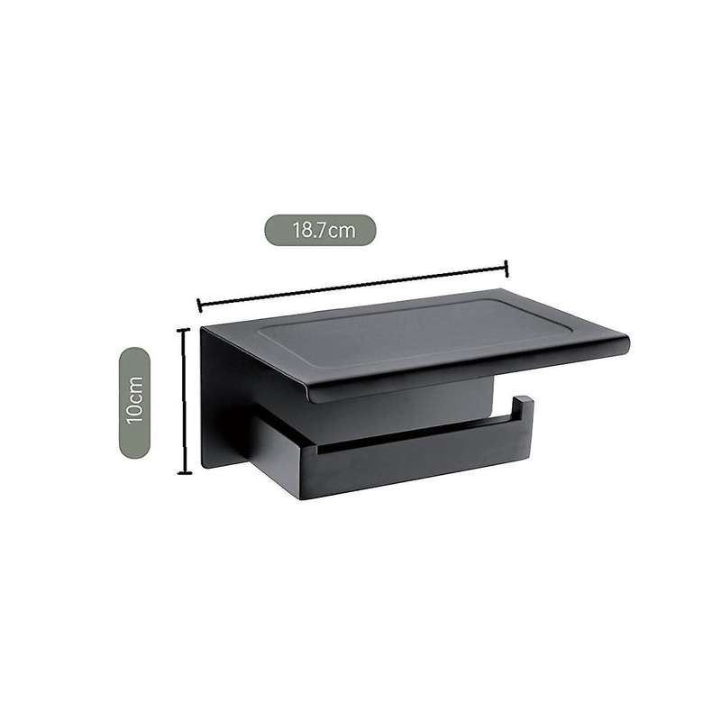 Holder No Drilling Aluminium Toilet Paper Holder with 18cm Shelf Black