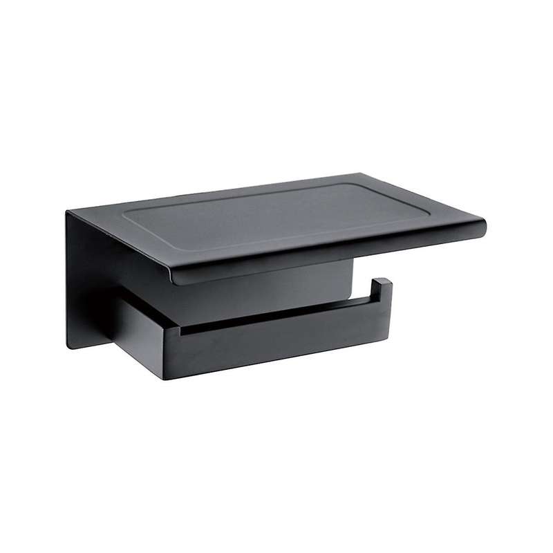 Holder No Drilling Aluminium Toilet Paper Holder with 18cm Shelf Black