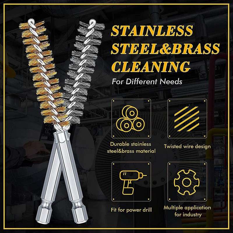 Hole Brush Bronze Set Steel Wire Hole Brush Set Stainless Steel Cleaning Brush, Suitable for Electr