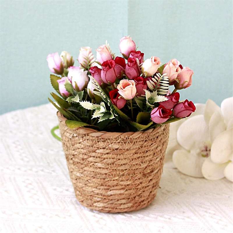 Home Decoration Straw Flower Pots Garden Flower Pots Containers Wicker Rattan Vases Storage Boxes