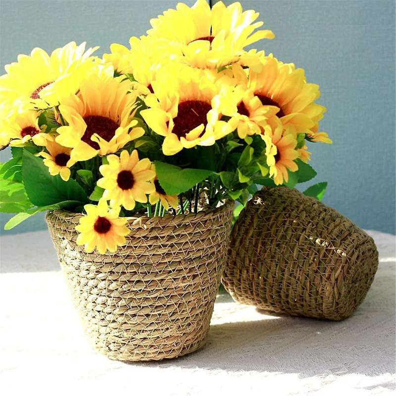 Home Decoration Straw Flower Pots Garden Flower Pots Containers Wicker Rattan Vases Storage Boxes