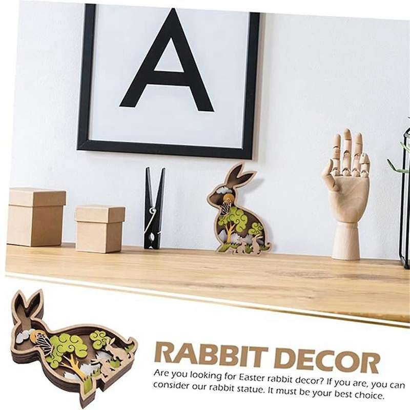 Hollow-out Rabbit Ornament, Wooden Bunny, Rabbit Wall Sculpture, Wooden Rabbit Decorations, Easter
