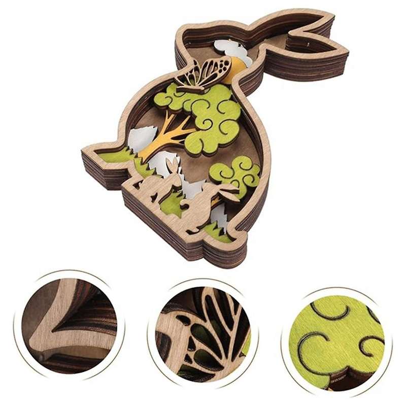 Hollow-out Rabbit Ornament, Wooden Bunny, Rabbit Wall Sculpture, Wooden Rabbit Decorations, Easter