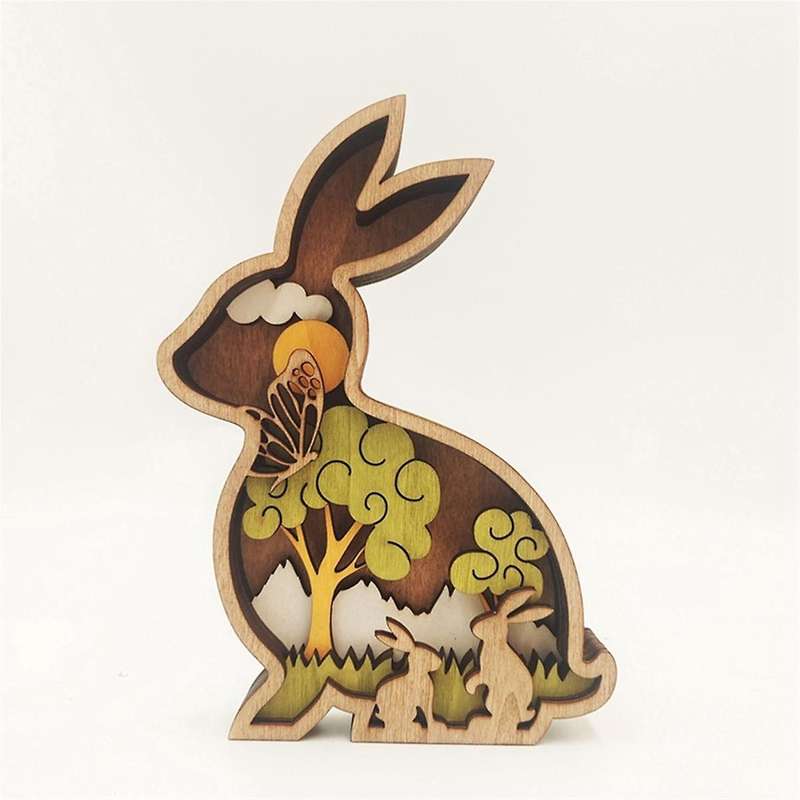 Hollow-out Rabbit Ornament, Wooden Bunny, Rabbit Wall Sculpture, Wooden Rabbit Decorations, Easter