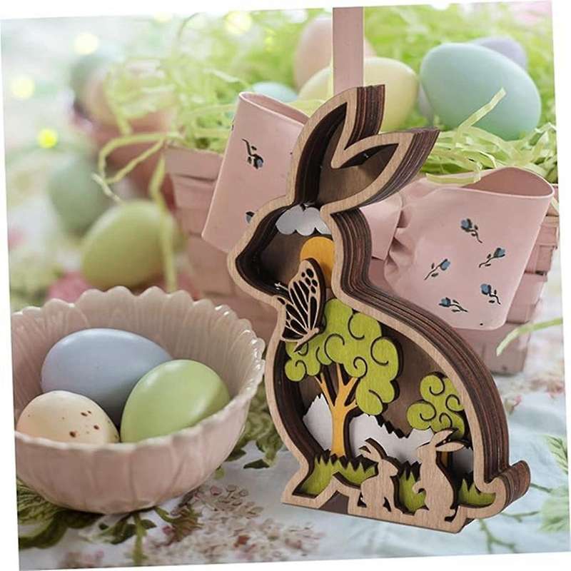 Hollow-out Rabbit Ornament, Wooden Bunny, Rabbit Wall Sculpture, Wooden Rabbit Decorations, Easter