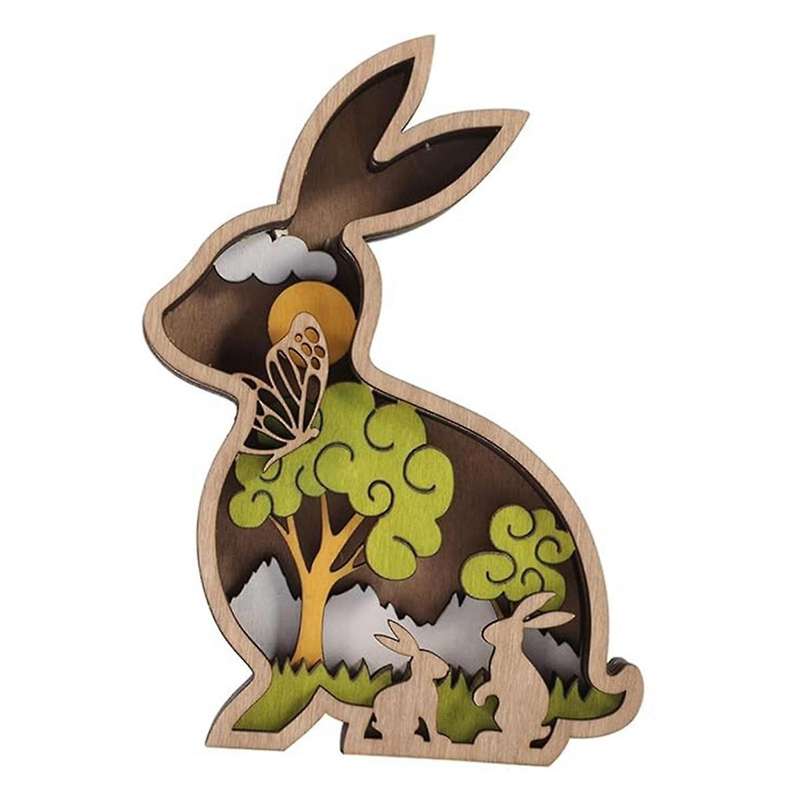 Hollow-out Rabbit Ornament, Wooden Bunny, Rabbit Wall Sculpture, Wooden Rabbit Decorations, Easter