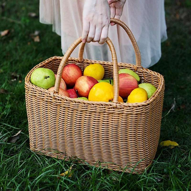 Home Shopping Basket Hand Vegetable Basket Decor Woven Rattan Bag