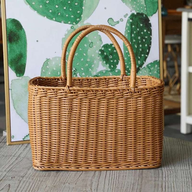 Home Shopping Basket Hand Vegetable Basket Decor Woven Rattan Bag