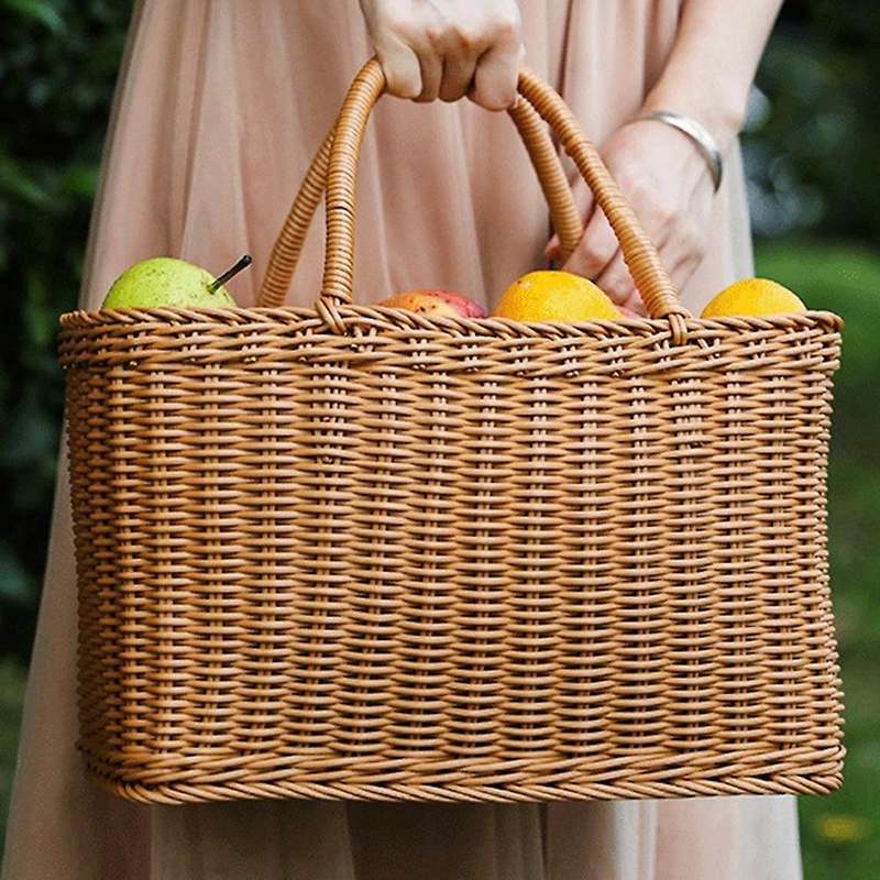 Home Shopping Basket Hand Vegetable Basket Decor Woven Rattan Bag