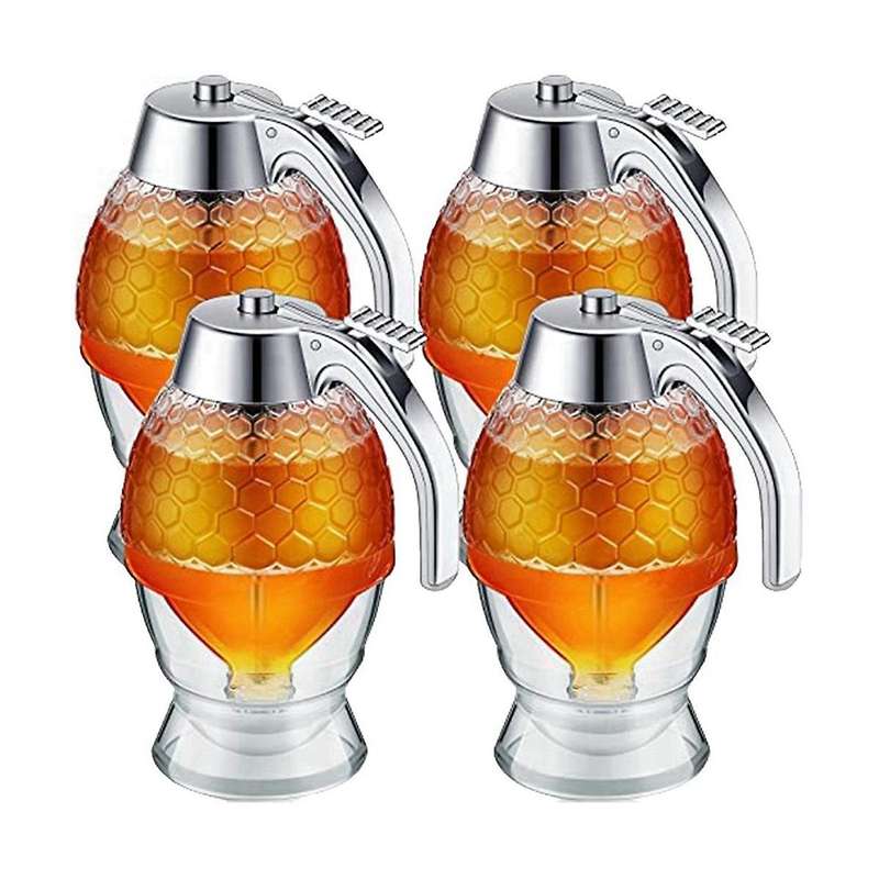 Honey Dispenser Syrup Dispenser Acrylic Honey Pot No Drip Honey Pourer Dispenser for Pancakes Syrup