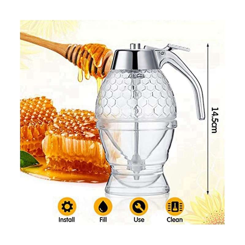 Honey Dispenser Syrup Dispenser Acrylic Honey Pot No Drip Honey Pourer Dispenser for Pancakes Syrup