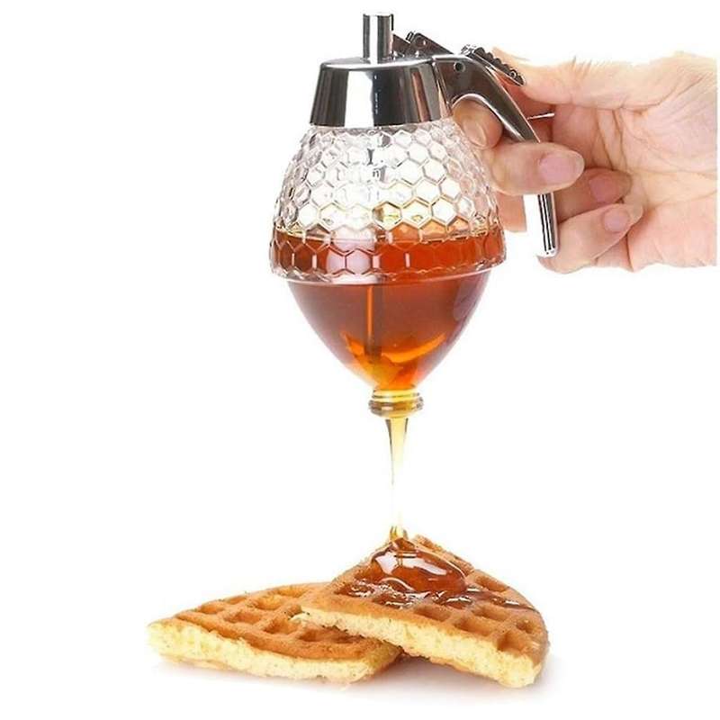 Honey Dispenser Syrup Jar and Stand Honeycomb Shaped Pot No Drip Dispenser for Precise Serving