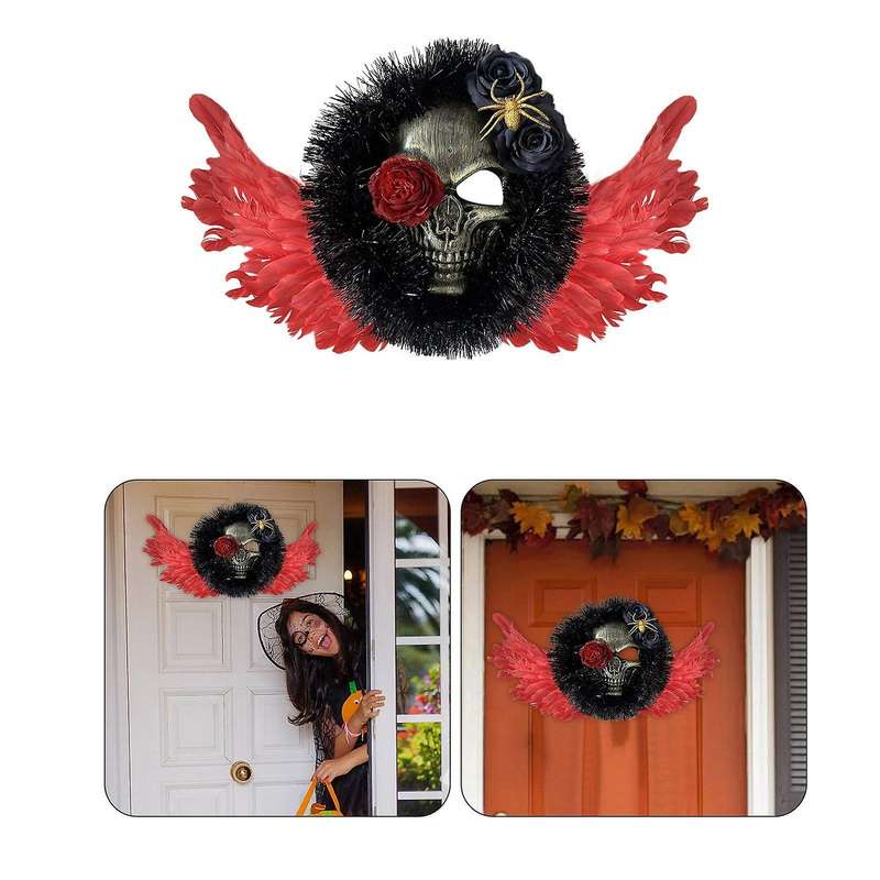 Horror Halloween Wreath Flower Skull Mask Wreath Wing Rose Garland Home Decoration Halloween Party S