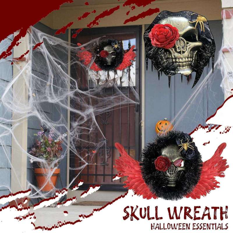 Horror Halloween Wreath Flower Skull Mask Wreath Wing Rose Garland Home Decoration Halloween Party S