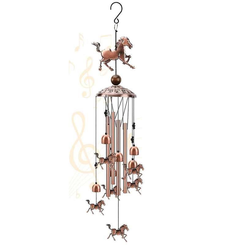 Horse Wind Chimes Outdoor Copper Wind Chimes Decoration with 1 Lucky Bead 4 Aluminum Tubes 6 Bells