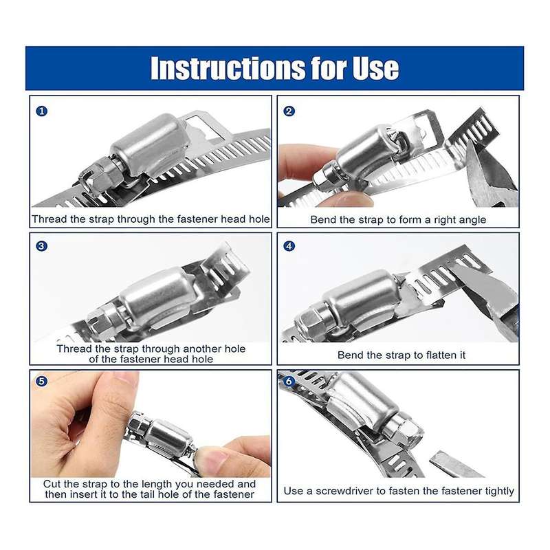 Hose Clamps 20FT Metal Strap+20 Fasteners DIY Cut-To-Fit Stainless Steel Band Clamps Adjustable Larg