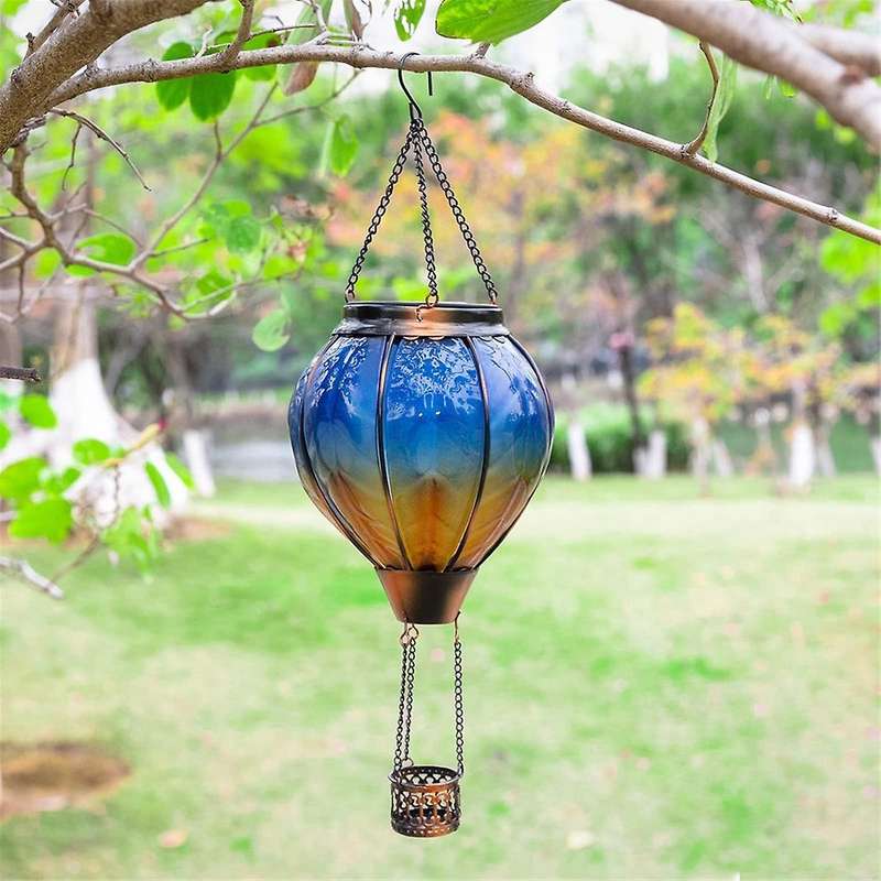 Hot Air Balloon Solar Lantern with Flickering Flame Light Outdoor Solar Hanging Lights Waterproof fo