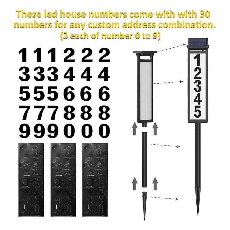 House Numbers Address Sign LED Light Solar Light Lighted Up Address Plaques Solar Powered 0-9 A-F