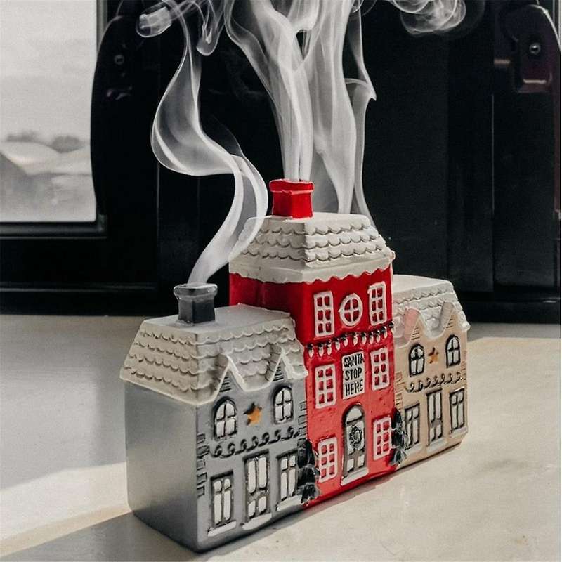 House Incense Burner,christmas Snowy Winter Incense Cone Burner,chimney Cabin Incense Burner for Hom