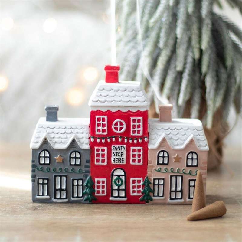 House Incense Burner,christmas Snowy Winter Incense Cone Burner,chimney Cabin Incense Burner for Hom