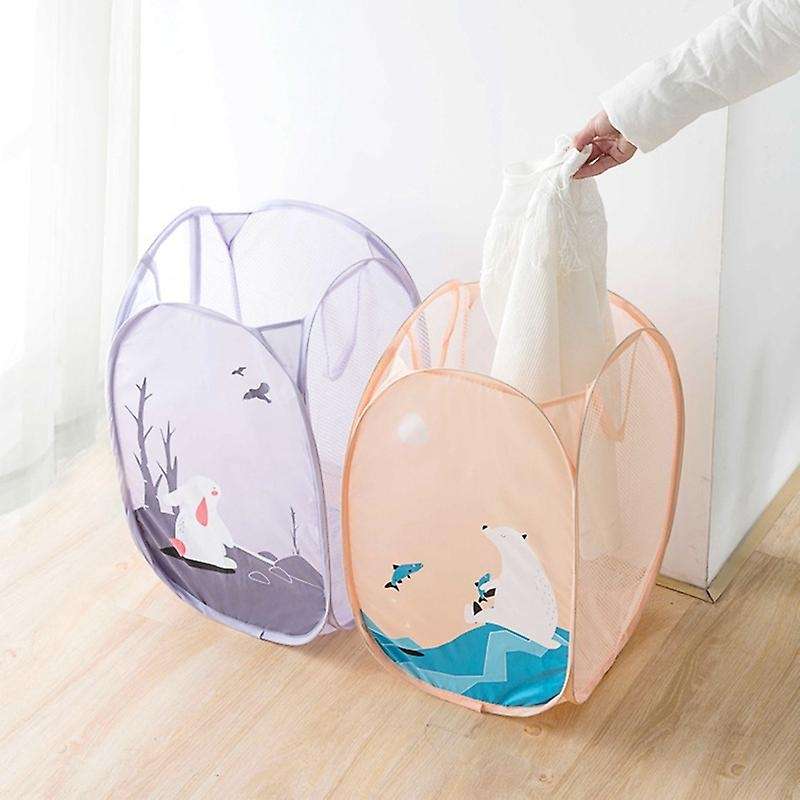 Household Foldable Cartoon Large Capacity Dirty Clothes Basket Laundry Hamper Cloth Nets Storage Org