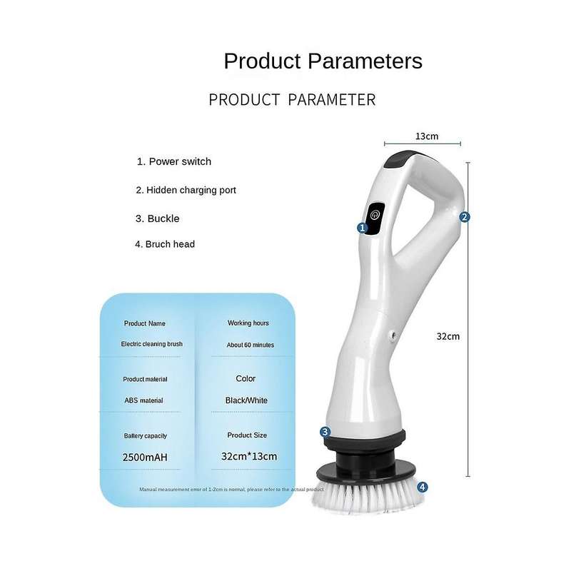 Household Electric Cleaning Brush Rechargeable Electric Scrubber with Removable Head Kitchen Toilet