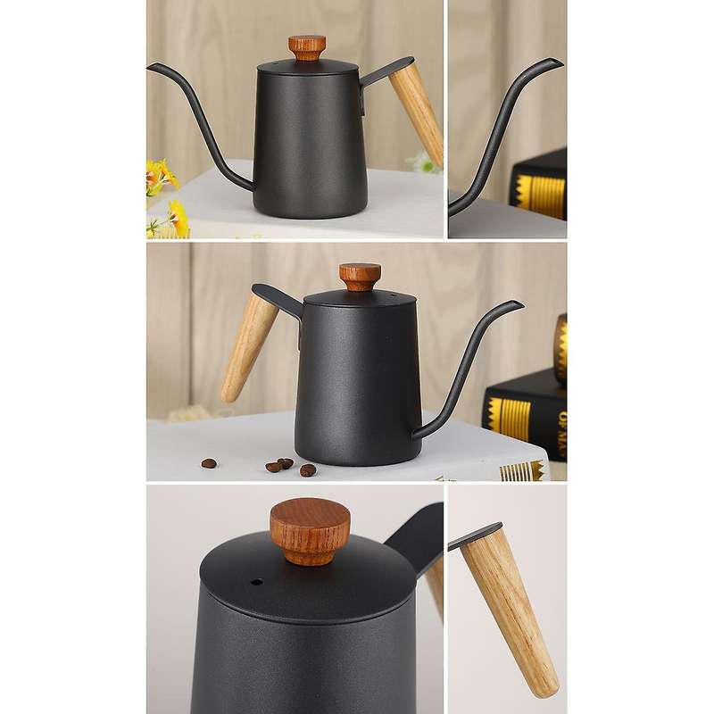 Household Hand Coffee Maker Thin Neck Hanging Ear Kettle Swan Pot Wooden Handle with Lid Stainless S
