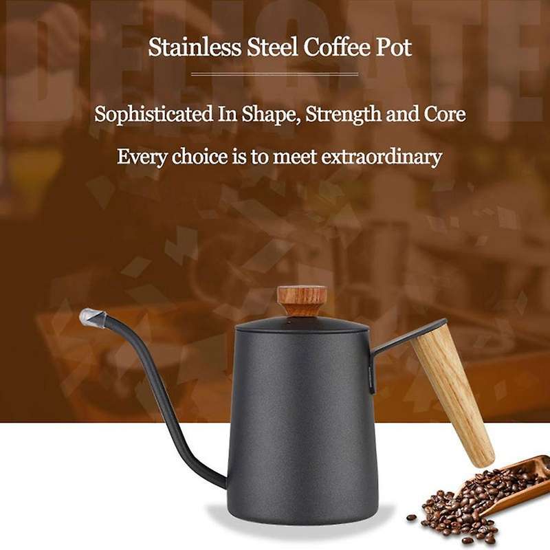 Household Hand Coffee Maker Thin Neck Hanging Ear Kettle Swan Pot Wooden Handle with Lid Stainless S