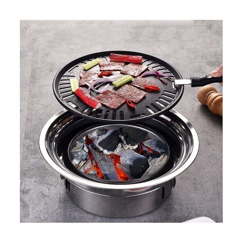 Household Stainless Steel Charcoal Oven Commercial Round Non-stick Barbecue Oven Outdoor Camping Po