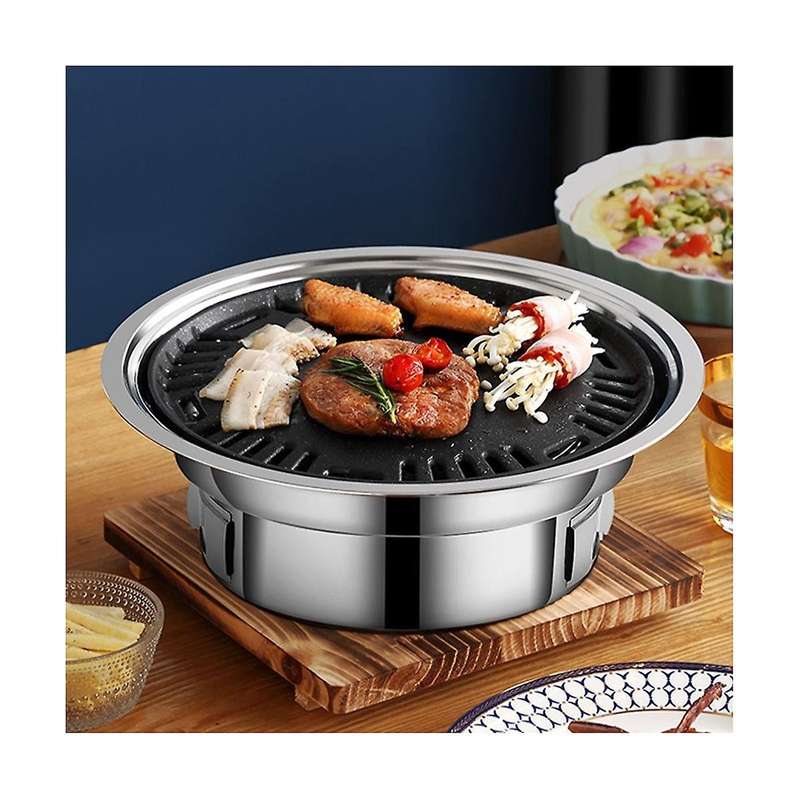 Household Stainless Steel Charcoal Oven Commercial Round Non-stick Barbecue Oven Outdoor Camping Po