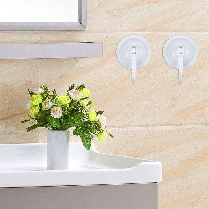 Household Wardrobe White Plastic 7cm Dia Suction Cup Single Hook Wall Hangers