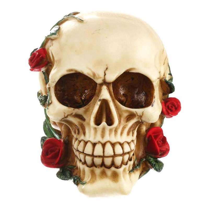 Human Skull with Rose Resin Statue Small Size Head Sculptures Skull Collectible Figurines