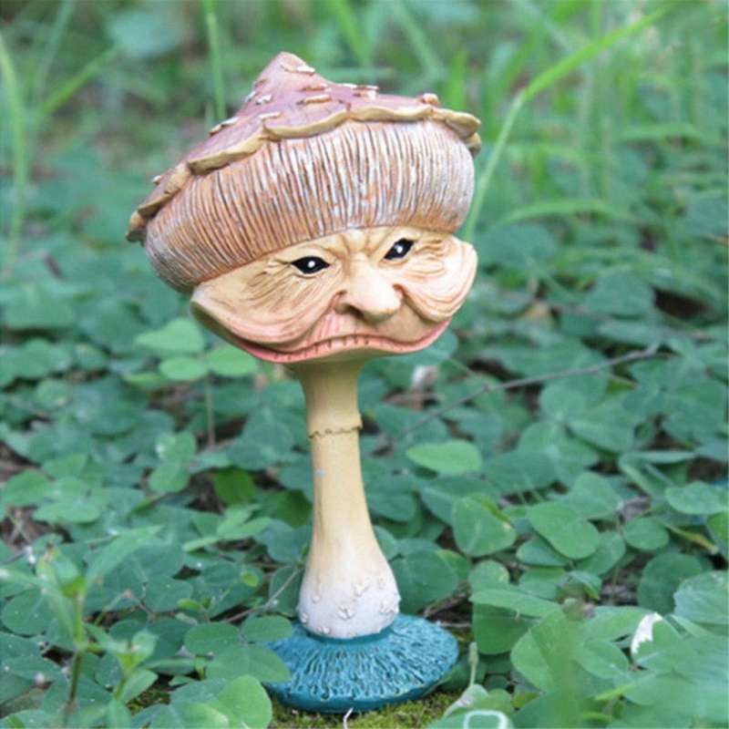 Human Face Mushroom Sculpture Resin Crafts Ornaments Garden Statue Figure Ornaments