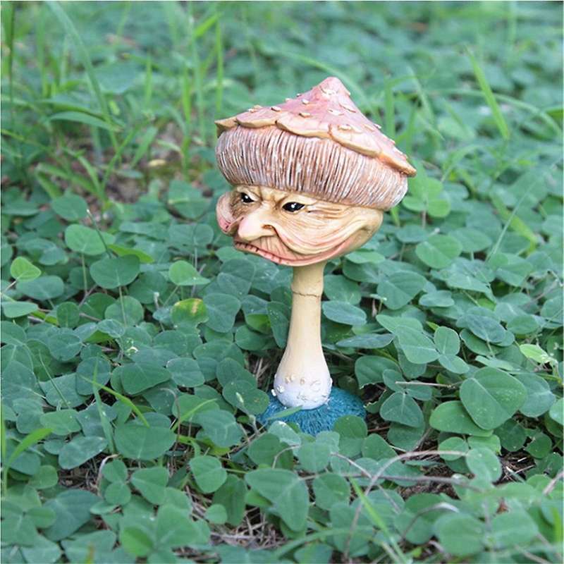 Human Face Mushroom Sculpture Resin Crafts Ornaments Garden Statue Figure Ornaments