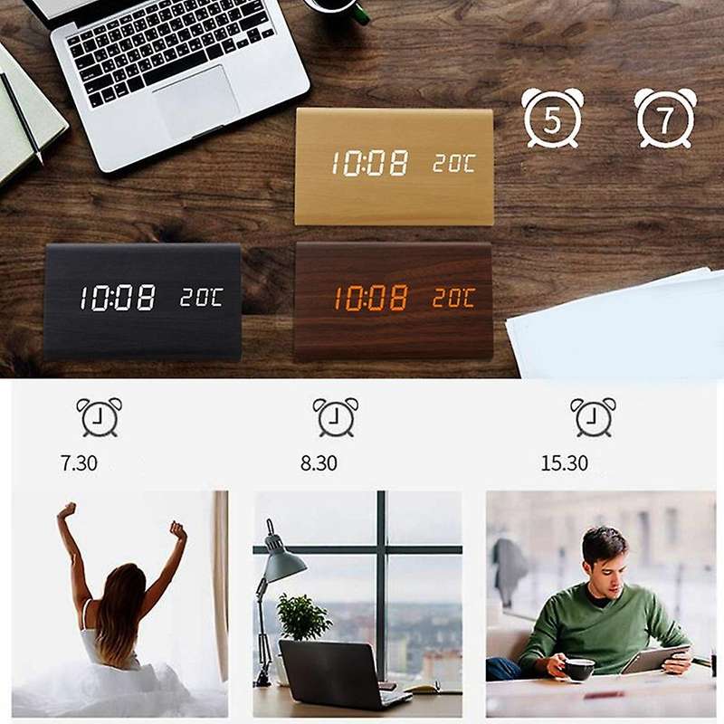 Humidity and Temperature Alarm Clock Digital Baby Room Wood Clock Mute Luminous Digital Wooden Alarm