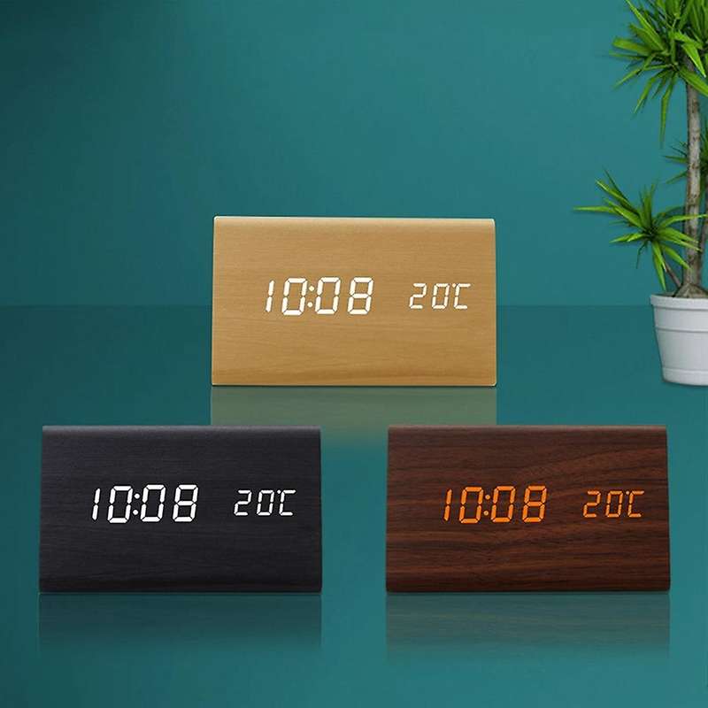 Humidity and Temperature Alarm Clock Digital Baby Room Wood Clock Mute Luminous Digital Wooden Alarm