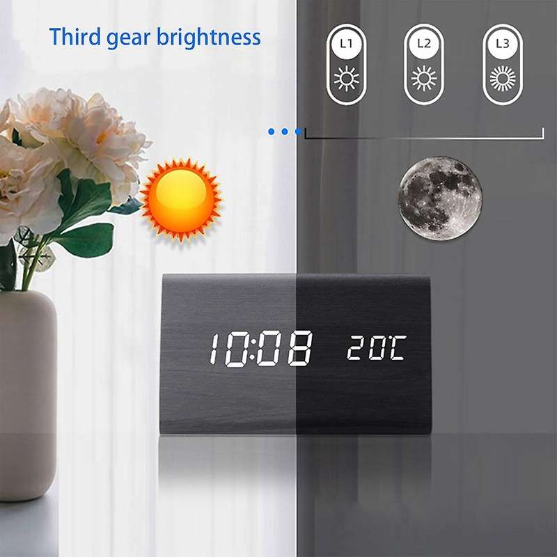 Humidity and Temperature Alarm Clock Digital Baby Room Wood Clock Mute Luminous Digital Wooden Alarm