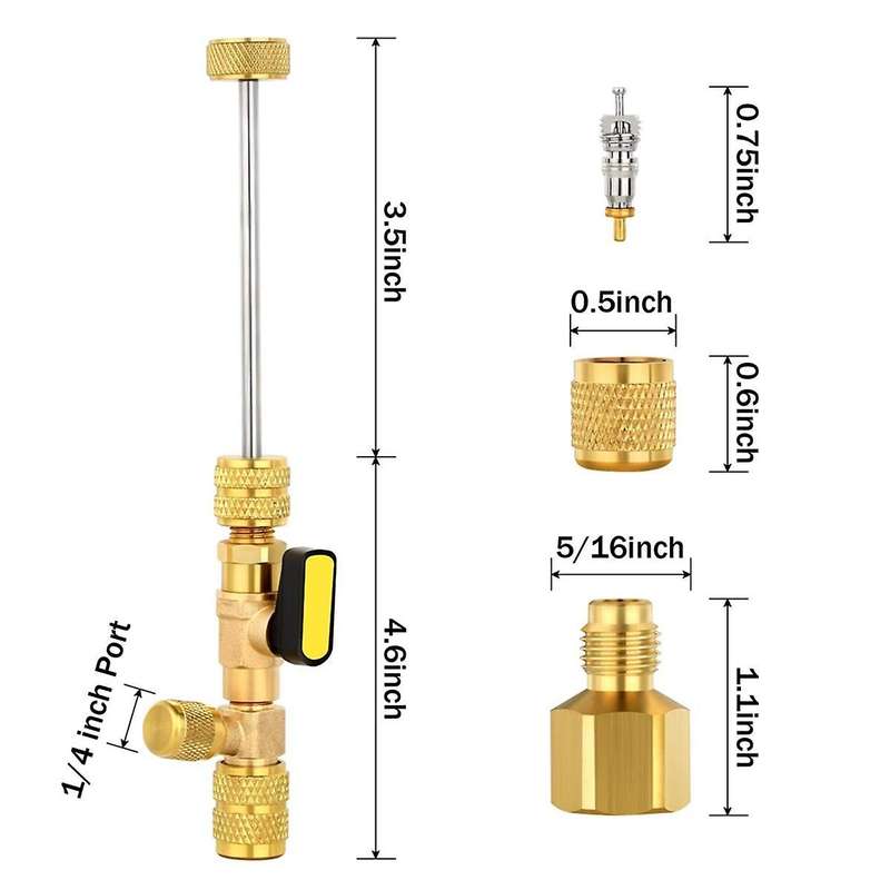 Hvac Valve Core Removal Tool, Valve Core Remover with Valve Cores, Nuts and R410 R32 Adapters, for R