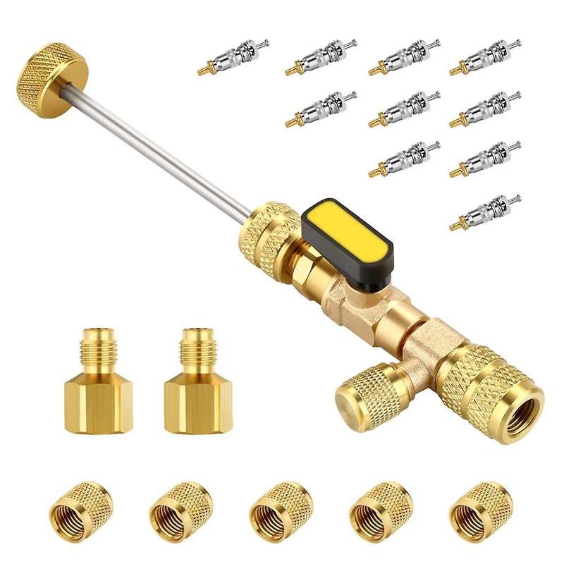 Hvac Valve Core Removal Tool, Valve Core Remover with Valve Cores, Nuts and R410 R32 Adapters, for R