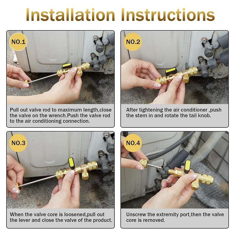 Hvac Valve Core Removal Tool, Valve Core Remover with Valve Cores, Nuts and R410 R32 Adapters, for R