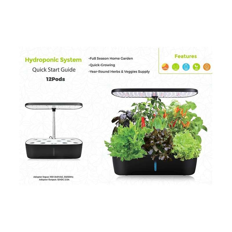 Hydroponics Growing System 12 Pods Indoor Herb with Led Grow Light Smart Planter Black EU Plug