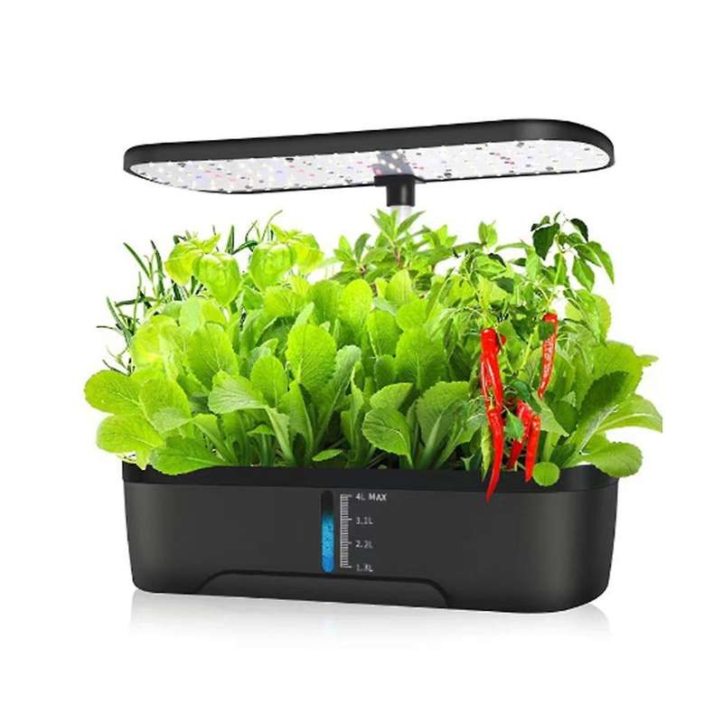 Hydroponics Growing System 12 Pods Indoor Herb with Led Grow Light Smart Planter Black EU Plug