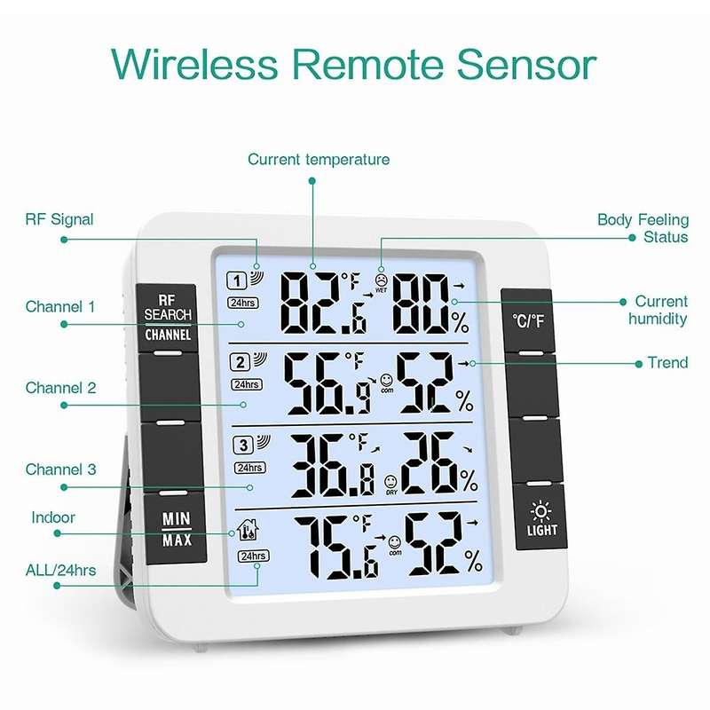 Hygrometer 100m Wireless Digital Indoor Outdoor Thermometer with 3 Sensors Hygrometer Weather Statio