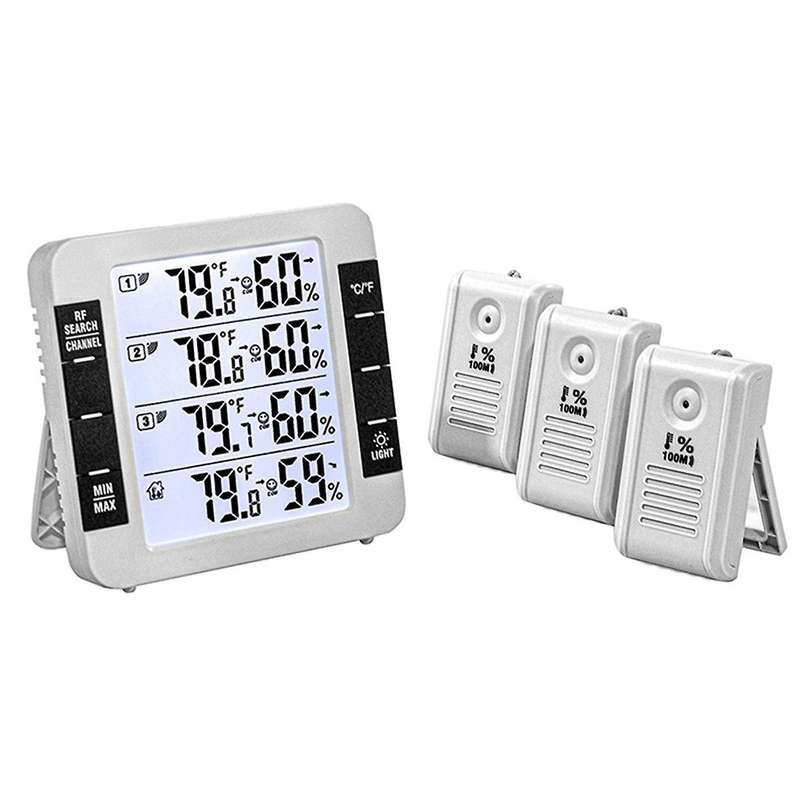Hygrometer 100m Wireless Digital Indoor Outdoor Thermometer with 3 Sensors Hygrometer Weather Statio