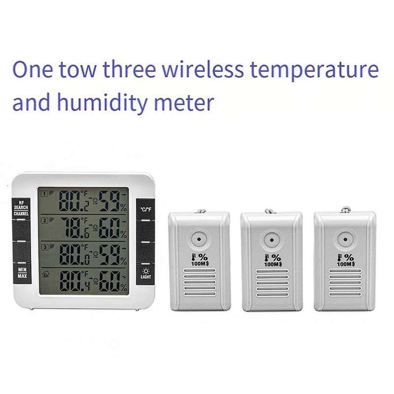 Hygrometer 100m Wireless Digital Indoor Outdoor Thermometer with 3 Sensors Hygrometer Weather Statio